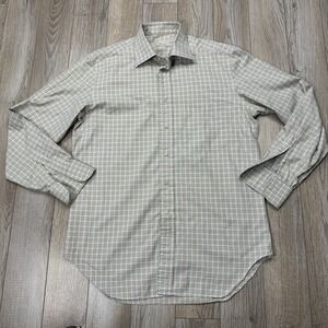Ermenegildo Zegna Plaid Dress Shirt Mens 40 15.75 White Brown Long Sleeve